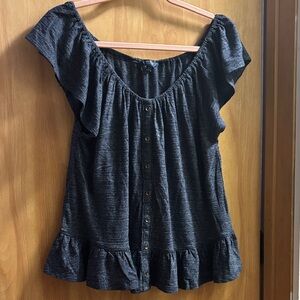 Lucky Brand Elegant Blue Ruffle Button-Down Top